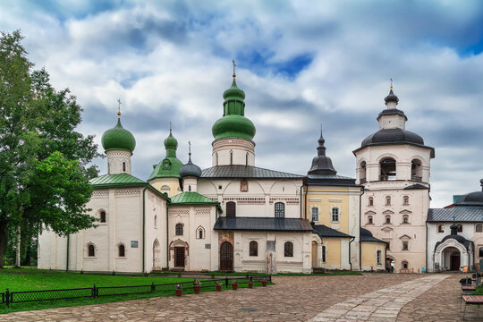 View of the Assumption Monastery complex from the gate church in Kirillo-Belozersky Monastery, Russia. Ancient architecture