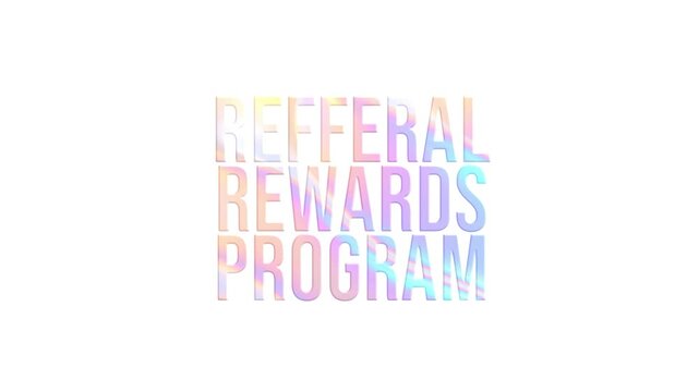 Soft pastel holographic metallic textured referral rewards program text headline design animation zoom loop template isolated on white backdrop for business promotion