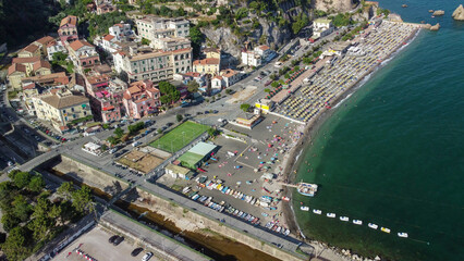 Fototapeta premium High altitude drone capture of Marina di Vietri coastline in Campania region Italy