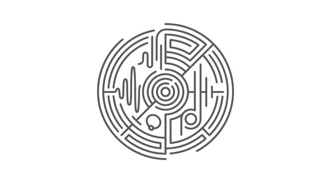 Circular maze design with lines.