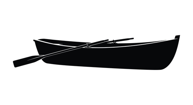 Black Silhouette Of A Rowboat With Oars Nautical Transportation