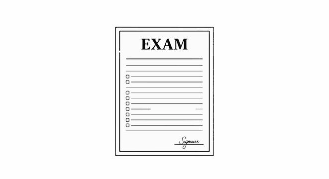 A black and white image of an exam paper with multiple choice questions and a signature line