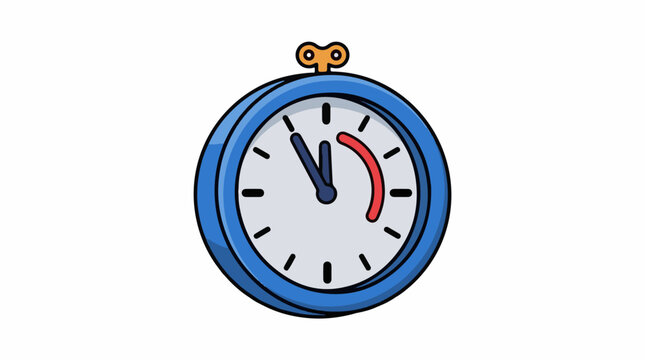 A blue and white stopwatch with a red arc on its face