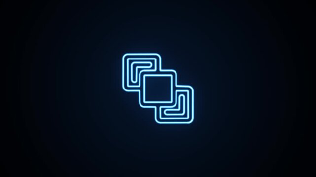 Blue neon overlapping squares icon