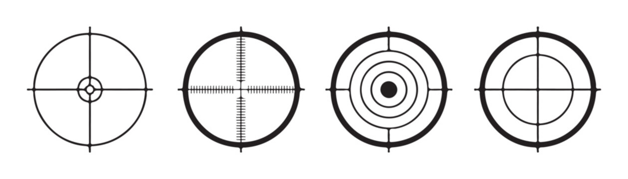 Professional sniper scope reticle designs for shooting simulation and tactical equipment graphics.
