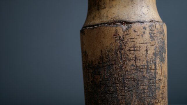 kungfu. Close-up of a worn wooden Wing Chun dummy with impact marks and patina. bar promotions, beverage menus, designed for food & beverage menus and cafe branding.