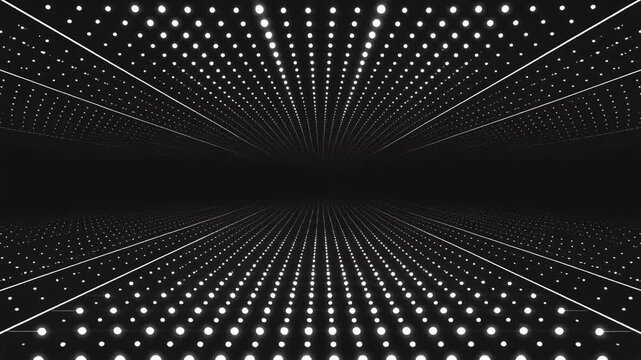 黒背景に無数の鋭い粒子が輝くミニマルなデジタル産業用グリッド