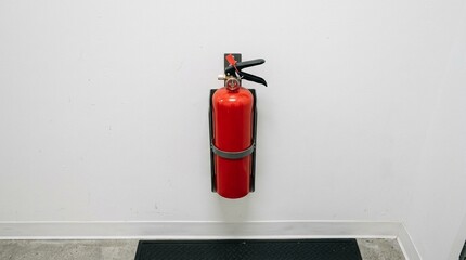 Obraz premium Fire Extinguisher Red on White Wall Safety Emergency