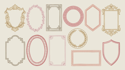 Ornate vintage decorative frames with floral and geometric motifs in gold and pink tones © Abrar Hussain Studio