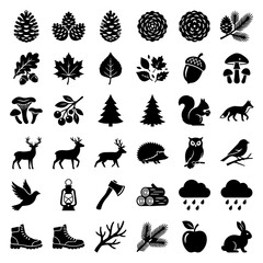 Obraz premium Forest Nature and Woodland Animal Black Icon Set