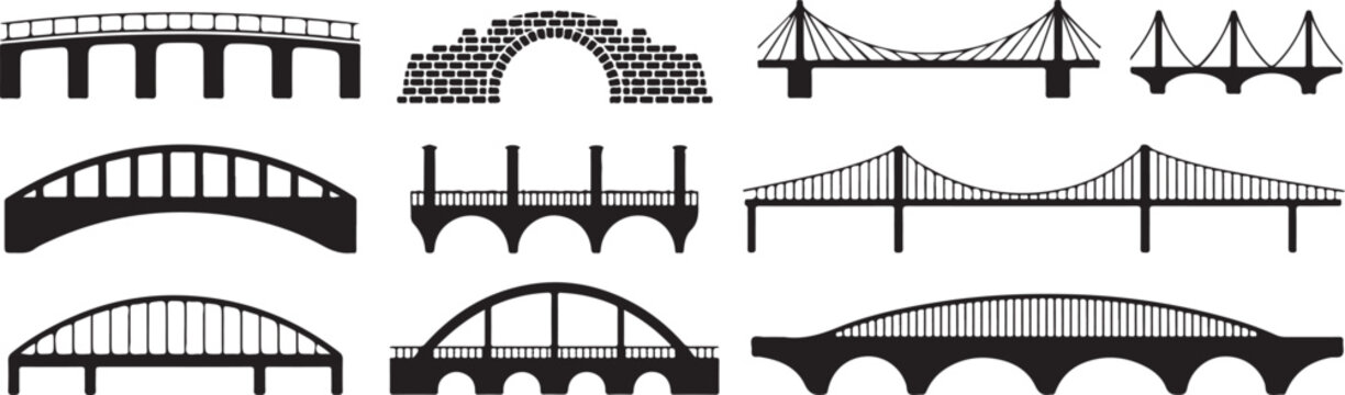 Collection of various bridge types showcasing architectural diversity including stone arch suspension cable stayed girder designs.