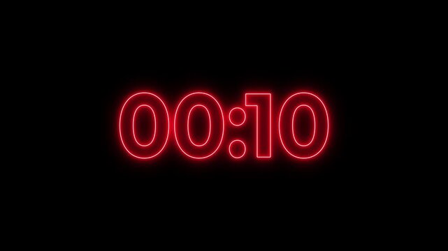 20 seconds countdown timer animation, 20-0 counting down seconds neon number motion graphic 4k animation , digital countdown clock, glowing numbers, live stream, event opener and broadcast graphics.