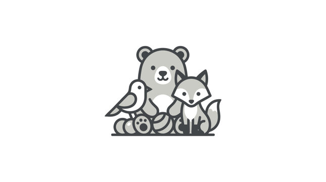 Bear Fox Bird Animal Friends Together.