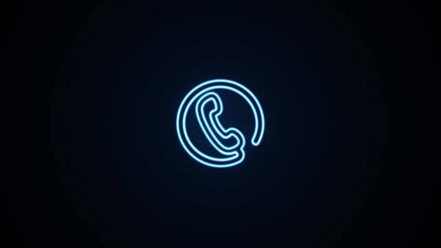 Blue neon phone icon in circle
