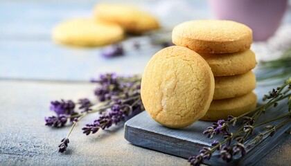 Fototapeta premium close up of lavender lemon shortbread cookies