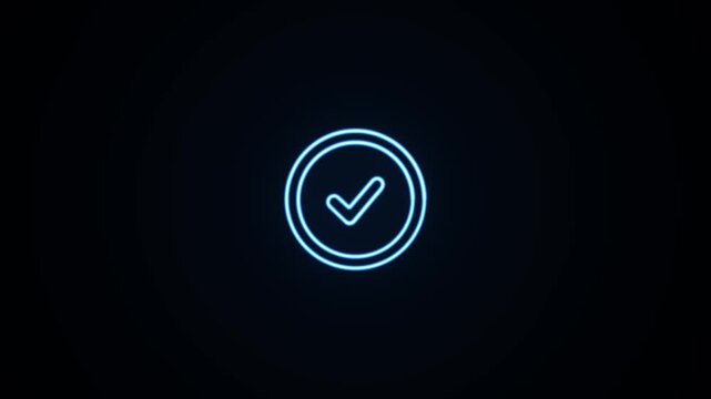 Blue neon checkmark verification icon