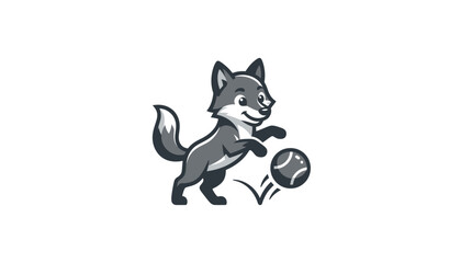 Fototapeta premium Cartoon wolf playing with soccer ball.