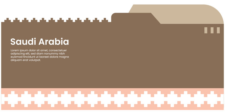 Traditional Saudi Arabian Najdi Heritage Folder Cover Template with Mudbrick Fortress Elements and Geometric Decorative Border