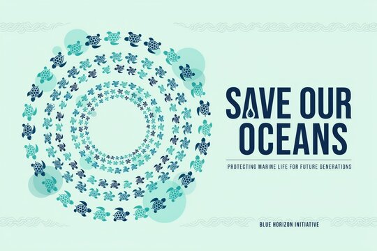 Save our oceans poster with sea turtle pattern design