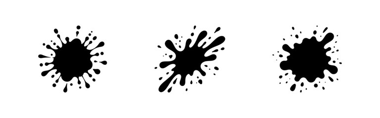 Fototapeta premium Several black ink splatters and liquid drops, creating abstract shapes and dynamic patterns for artistic backgrounds, distressed textures, and creative graphic design elements.