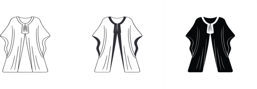 Three illustrations of a judge's robe or academic gown in different styles judge robe legal attire