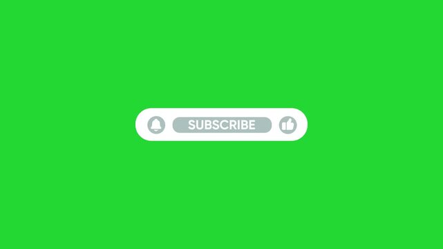 Subscribe button animation with mouse cursor click and notification bell on green screen