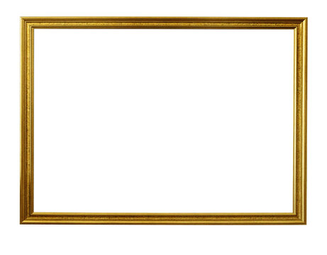 Golden rectangular empty picture frame transparent background