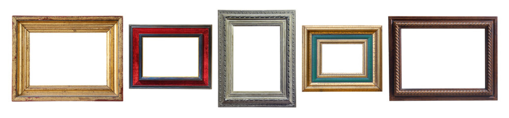 Fototapeta premium Collection of ornate wooden picture frames with transparent background