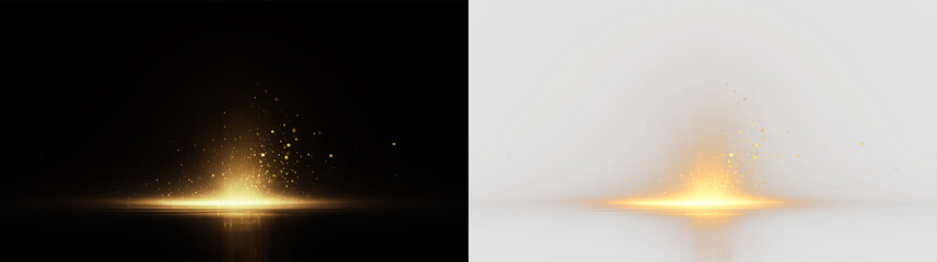 Fototapeta premium Bright light shines from the center with particles floating around on a transparent background