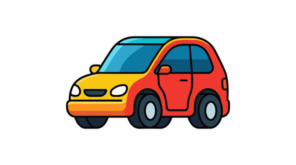 Obraz premium A colorful cartoon illustration of a two-door car with a yellow hood and red body