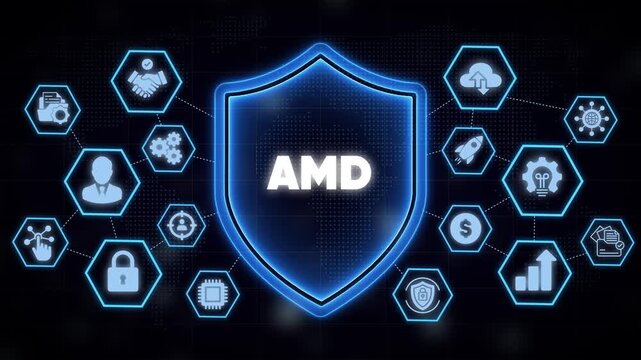 Amd cybersecurity shield concept: digital protection and advanced technology network