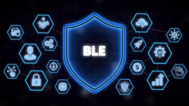 Ble bluetooth low energy technology concept with digital security shield network interface