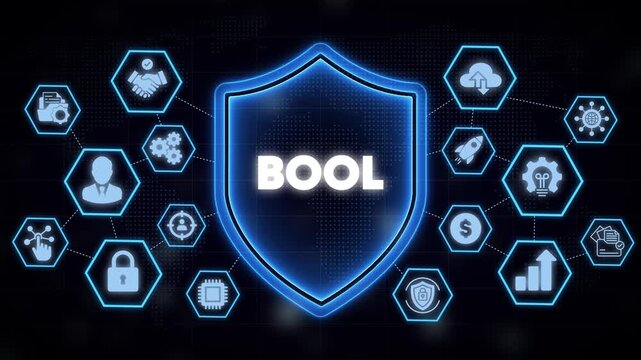 Bool cybersecurity shield concept: digital data protection and network security technology