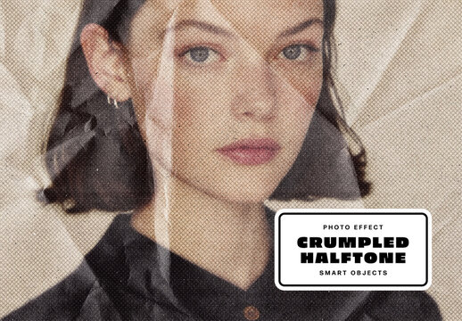 Crumpled Halftone Photo Effect For Poster And Print Design