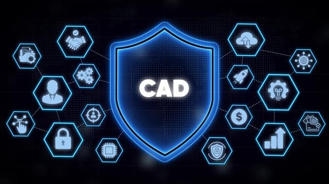 Cad computer aided concept with digital shield and network technology software desi