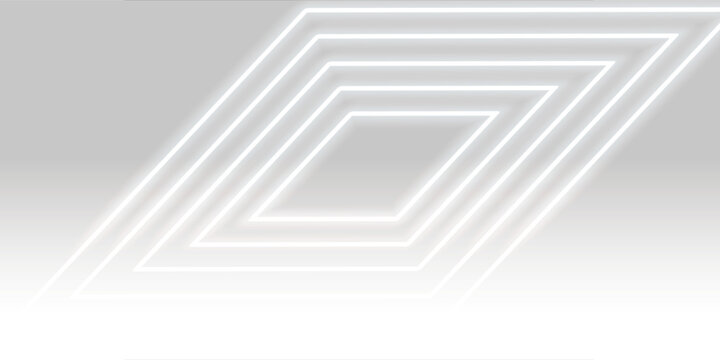 A minimalist abstract vector background featuring bright glowing white neon lines arranged in a layered geometric rhombus or parallelogram pattern.
