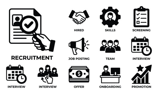 Human Resources Recruitment Hiring Process Onboarding Promotion Icons