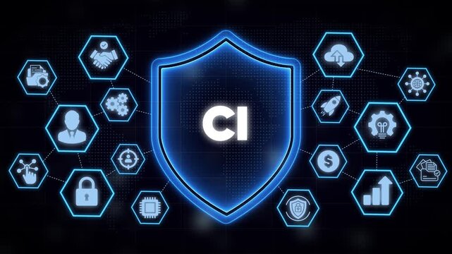 Competitive intelligence ci concept: digital shield with business network data motion desi