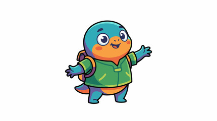 Obraz premium Colorful cartoon dinosaur wearing green jacket