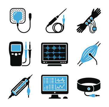 Medical Icons Electrophysiology Diagnostic Tools and Monitors Set