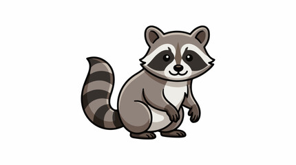 Fototapeta premium A cartoon raccoon with a bushy striped tail and distinctive facial markings stands on its hind legs
