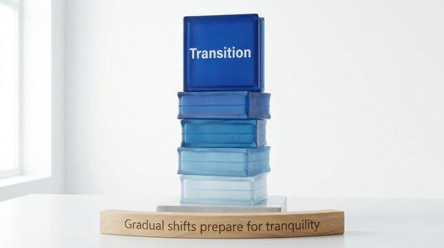 Stacked blue glass blocks symbolize transition and growth