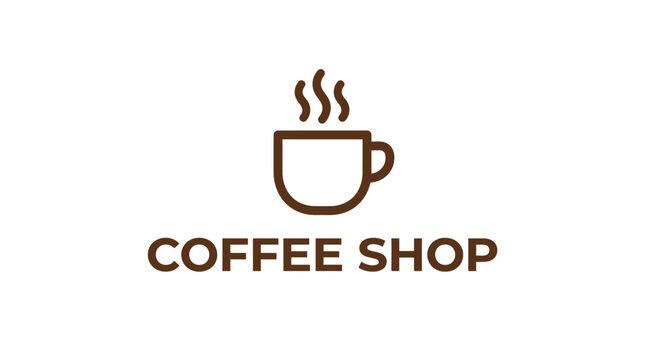 Minimalist coffee cup logo with steam for cafe branding.