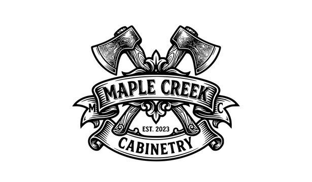 Vintage crossed axes banner emblem vector illustration