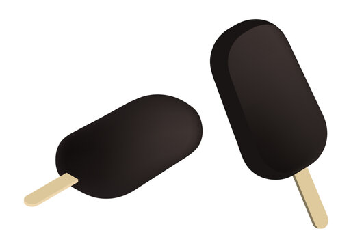 Cold serving of ice cream in crispy chocolate glaze on a wooden stick. 3D cartoon vector crispy waffle ice cream on white back