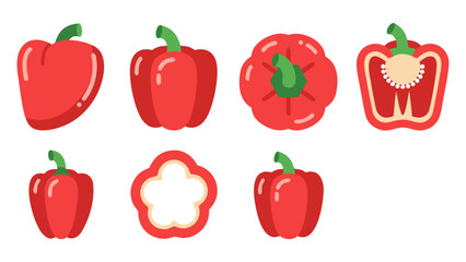 Fototapeta premium Collection of red bell peppers in various styles and cuts, isolated on white background