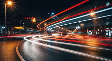 Fototapeta premium Abstract Light Trails on City Street at Night.