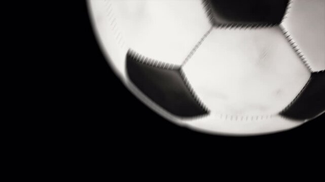 Soccer Football Ball Close Up Rotating Transition Animation Black Backgroundv
