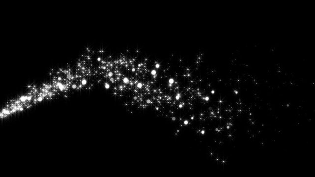 white stars and bokeh lights sparkle glitters light trail alpha channel loop 4k animation, shiny glowing particles isolated motion design element