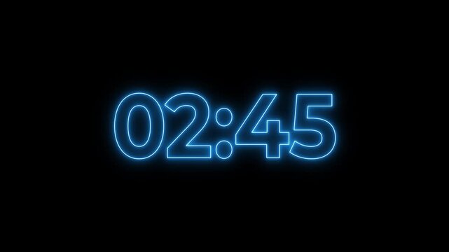 3 Minutes countdown timer with black background. 4K UHD countdown animation. Digital clock timer 180 to 0. no Sound. , 3 minutes displays a timer counting down minutes and seconds